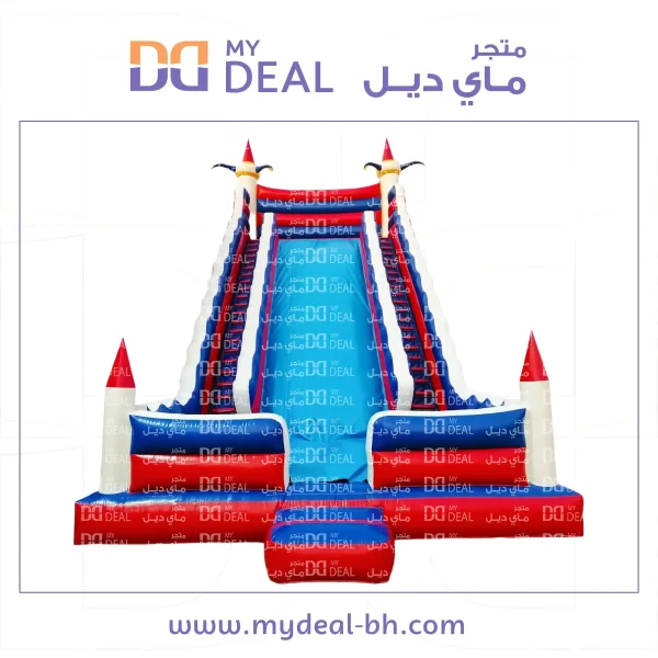 زحليقة هوائية مع نطيطة وبوابة وجدار ودرج وسلمين واعمدة مشجرة 11.70*6*10 متر