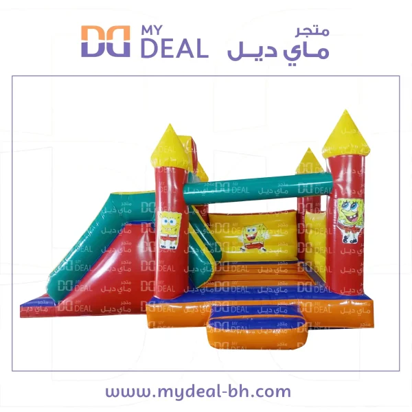 نطيطة مع زحليقة شخصية سبونج بوب مع درج وسلم الطول 5.50 متر العرض 3.80 متر الارتفاع 3 متر