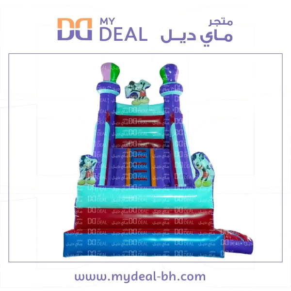 زحليقة ميكي ماوس هوائية مسارين مع سلم وسط وجدار وبوابة طول ٥.٥٠ متر عرض ٤ متر ارتفاع ٥ متر