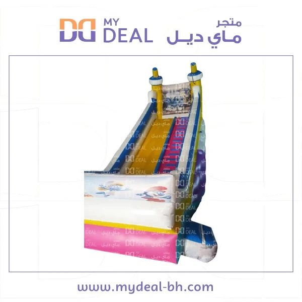 ⁦زحليقة هوائية مع نطيطة شخصية السنافر مع سلم وجدار وبوابة ودرج 9* 4*9 متر⁩ - الصورة ⁦5⁩