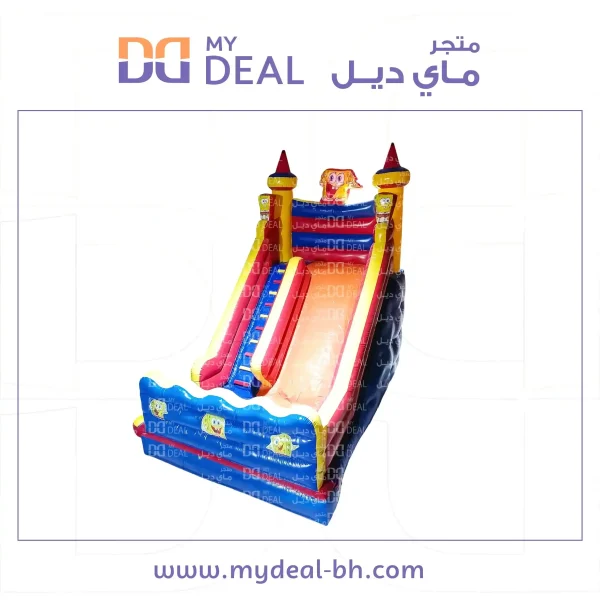 ⁦زحليقة هوائية مع نطيطة شخصية سبونج بوب مع جدار وبوابة جانبية وسلم 6* 4.50* 6 متر⁩ - الصورة ⁦6⁩