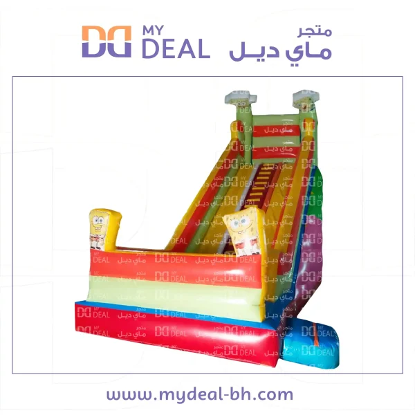 ⁦زحليقة هوائية مع نطيطة شخصية سبونج بوب مسارين مع سلم وسط وجدار وبوابة ودرج 9*4*9 متر⁩ - الصورة ⁦2⁩